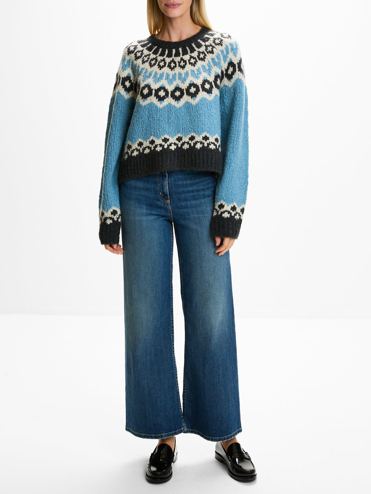 Isaline Fair Isle Sweater,NILI LOTAN,ICEBERG BLUE,Image 2