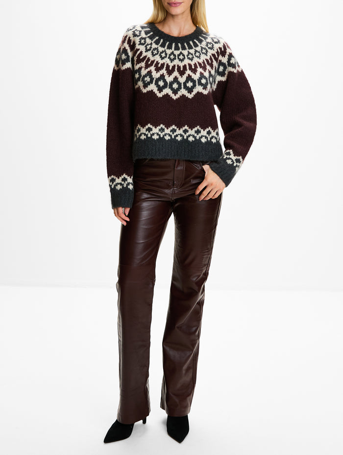 Isaline Fair Isle Sweater,NILI LOTAN,BURGUNDY FAIRIS,Image 1