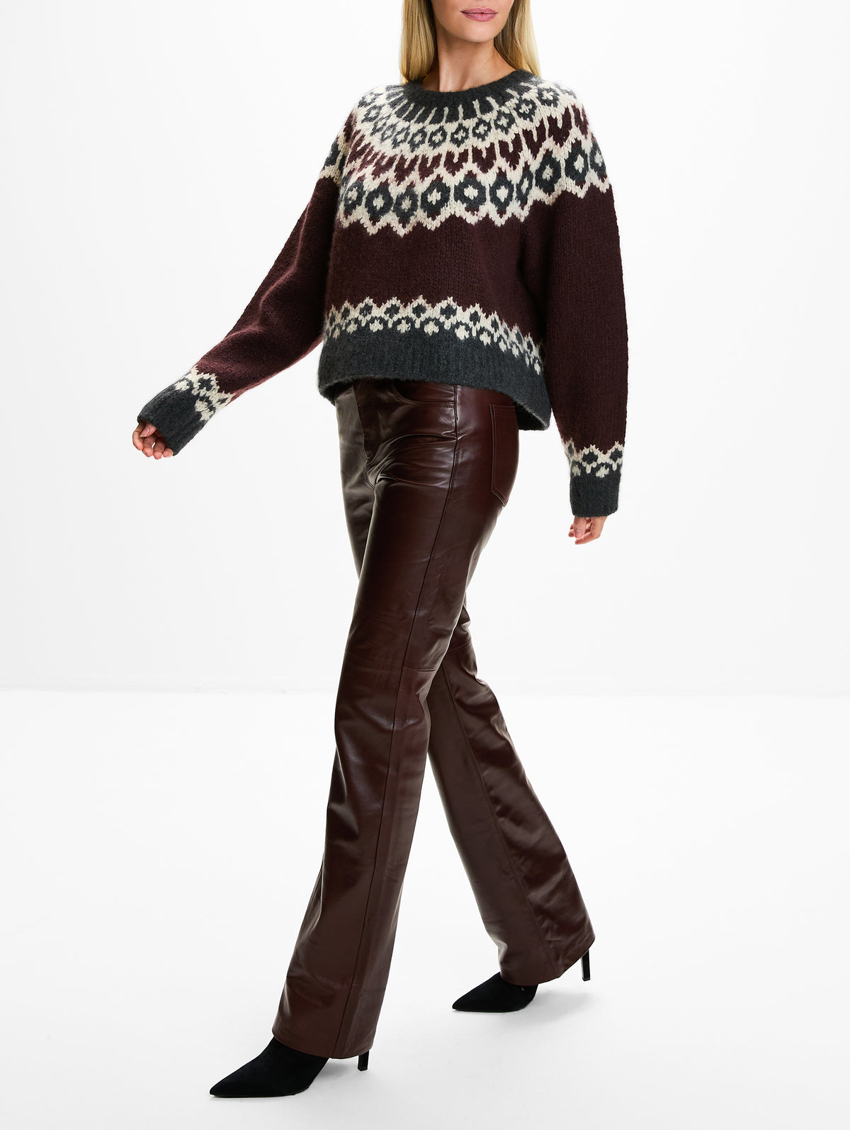 Isaline Fair Isle Sweater,NILI LOTAN,BURGUNDY FAIRIS,Image 3