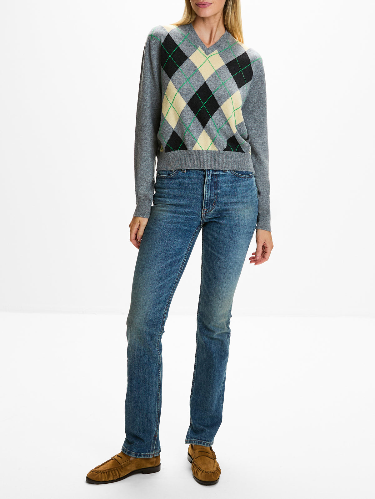 Academy V Neck Sweater,RÙADH,GREY/YELLOW,Image 2