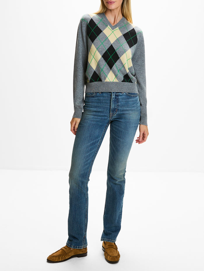 Academy V Neck Sweater,RÙADH,GREY/YELLOW,Image 1