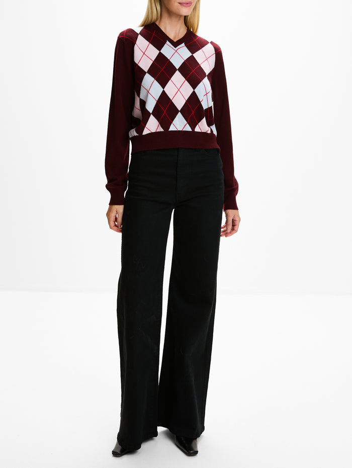 Academy V Neck Sweater,RÙADH,NAVY/PINK/RED,Image 1