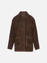 Foudre Fringe Suede Jacket,NILI LOTAN,DARK BROWN,Image 2