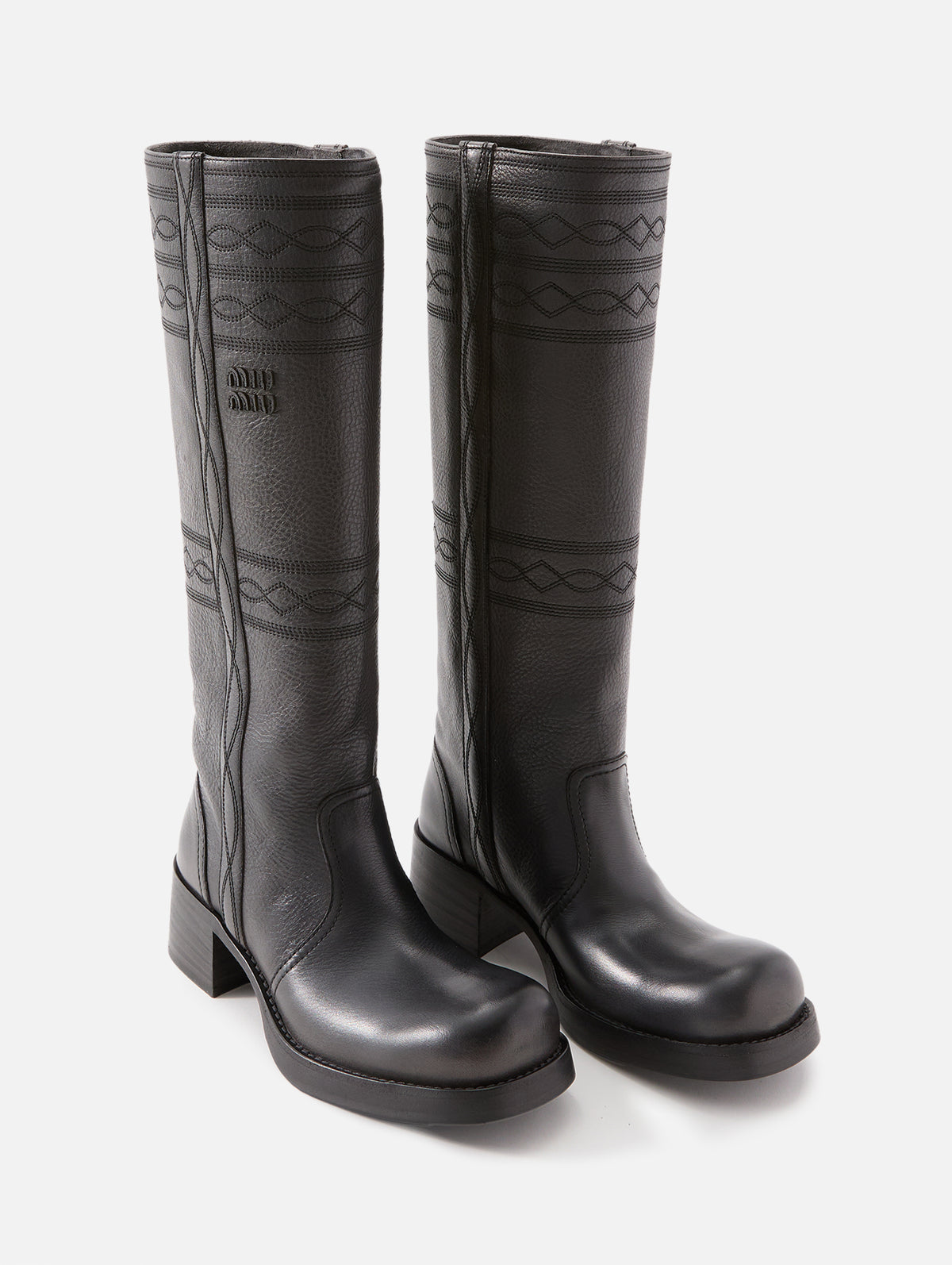 Stitch Detail Boot,MIU MIU,ANTRACITE,Image 2