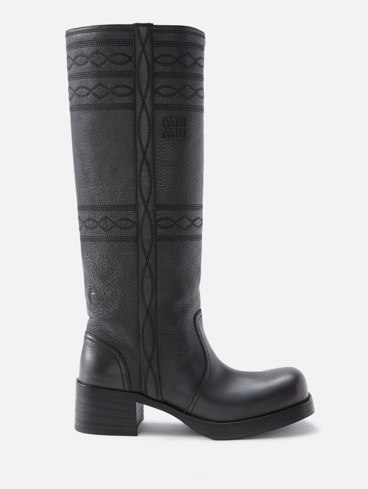 Stitch Detail Boot,MIU MIU,ANTRACITE,Image 1