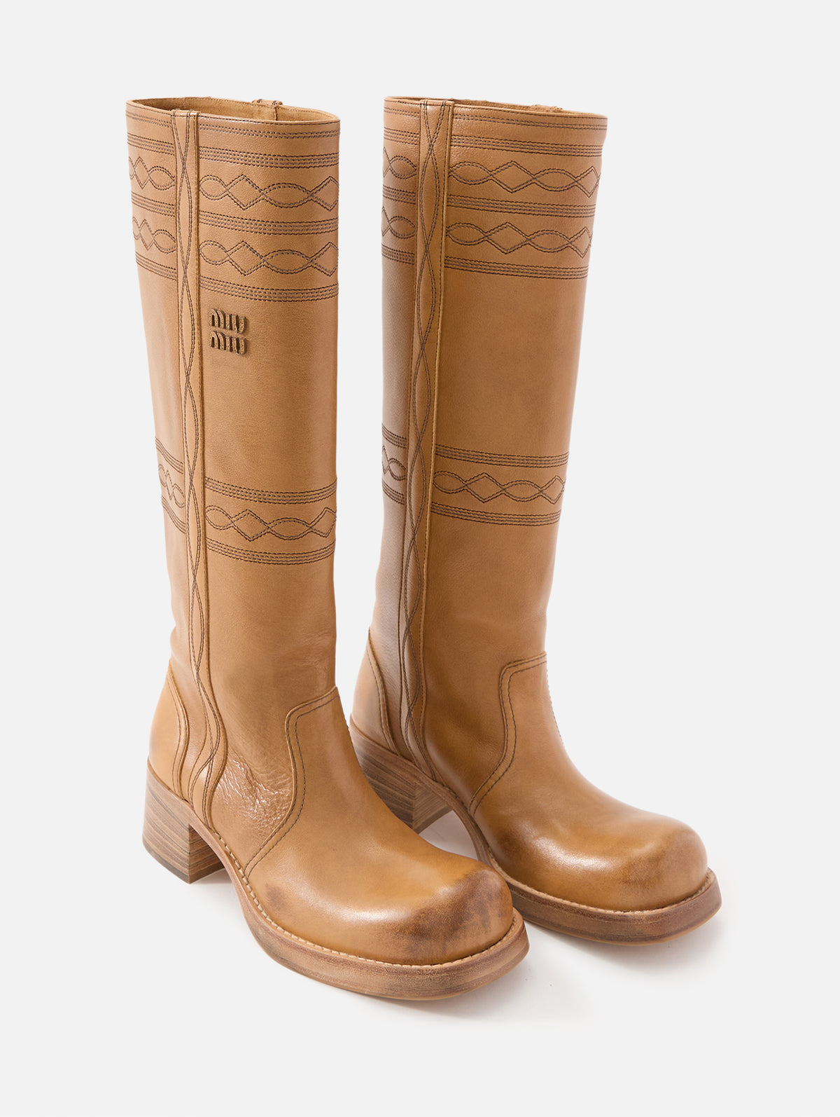 Stitch Detail Boot,MIU MIU,CUOIO,Image 2