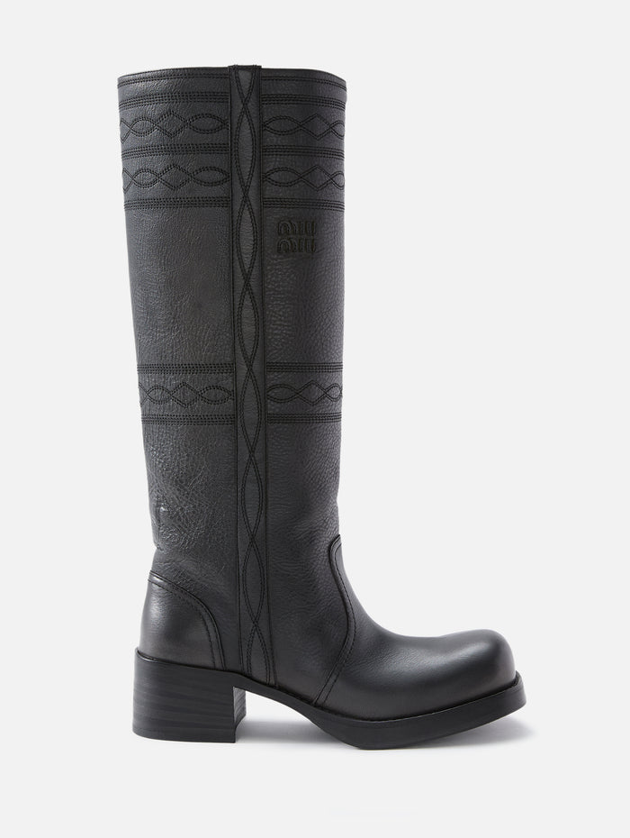 Stitch Detail Boot,MIU MIU,ANTRACITE,Image 1