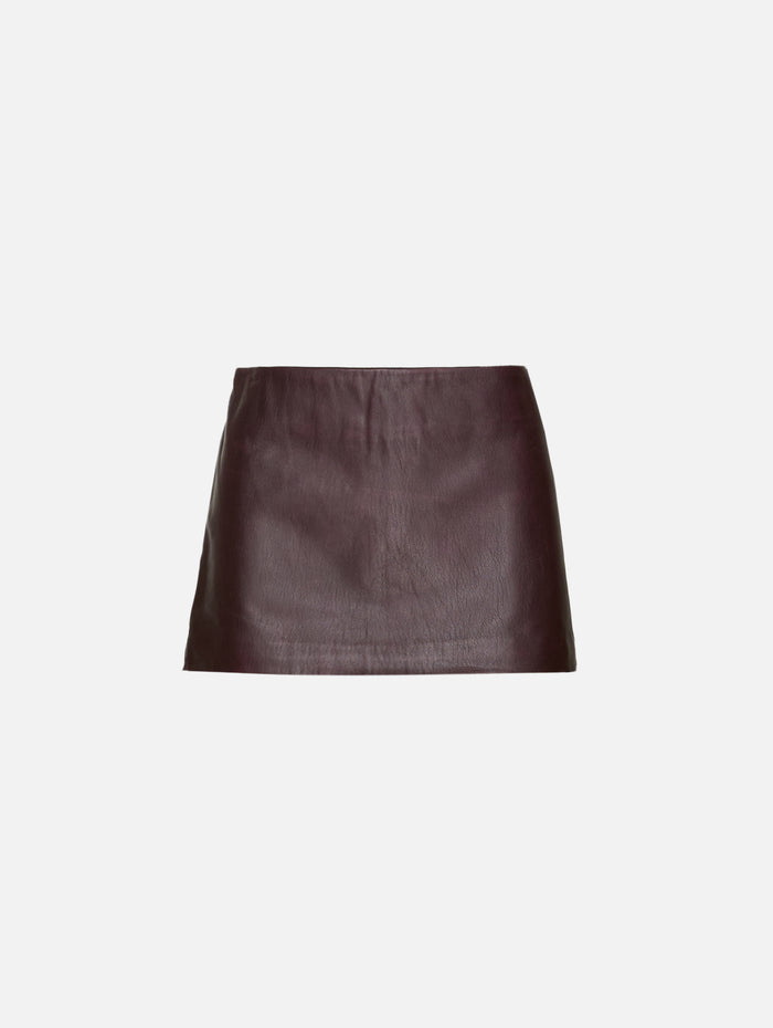 Mulholland Leather Mini Skirt,MIMCHIK,PORT,Image 1