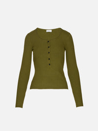 Henley Knit Top,HOUSE OF DAGMAR,DARK OLIVE,Image 2
