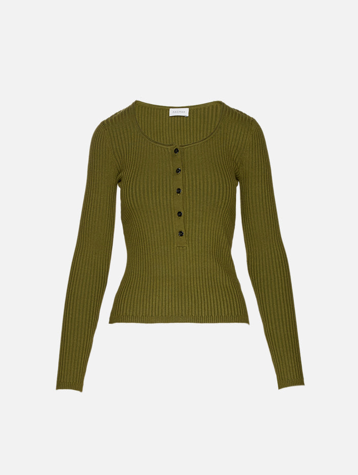 Henley Knit Top,HOUSE OF DAGMAR,DARK OLIVE,Image 1