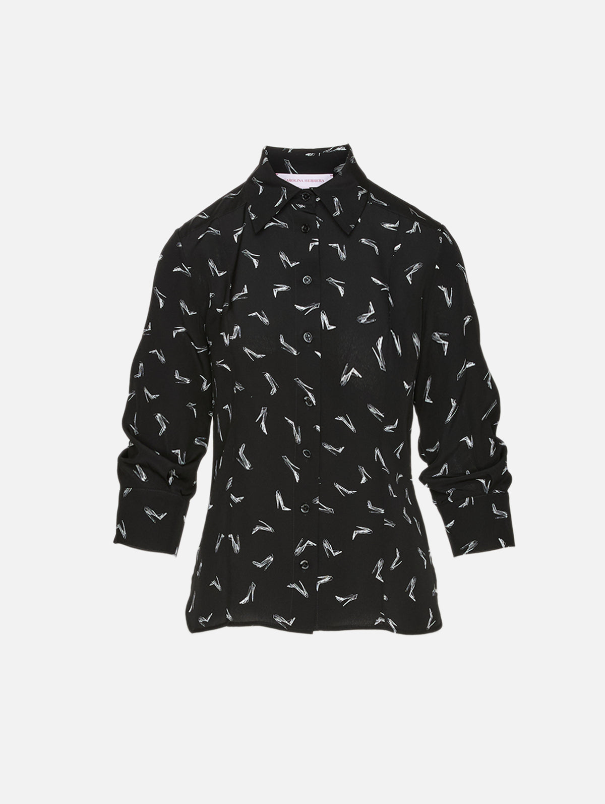 Button Up Blouse,CAROLINA HERRERA,BLACK/IVORY,Image 2