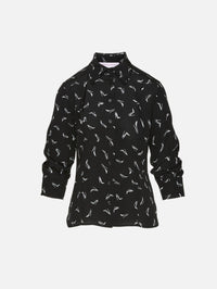 Button Up Blouse,CAROLINA HERRERA,BLACK/IVORY,Image 2