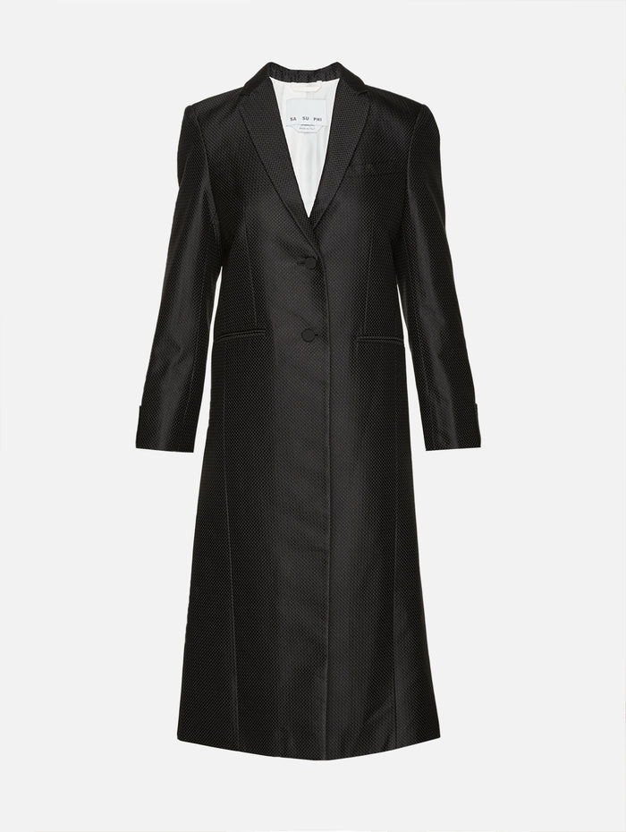 Long Double Button Coat,SASUPHI,BLACK,Image 1