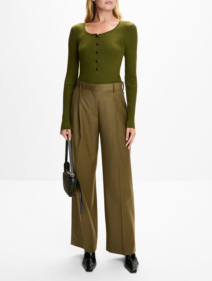Henley Knit Top,HOUSE OF DAGMAR,DARK OLIVE,Image 1