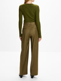 Relaxed Wool Trouser,HOUSE OF DAGMAR,OLIVE GREEN,Image 3
