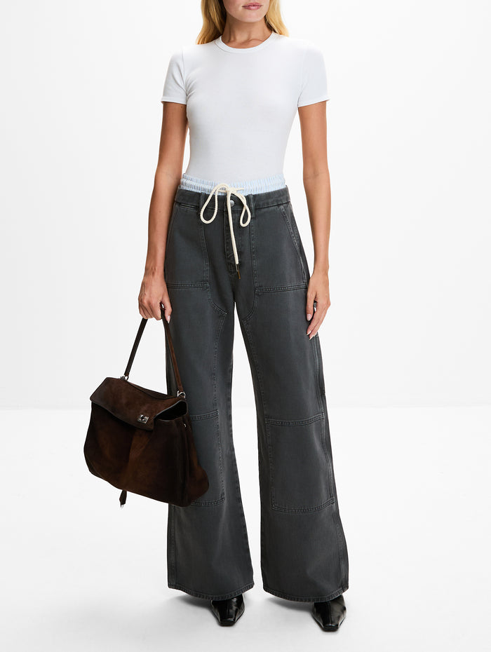 Double Waistband Wide Leg Jean,MONSE,GREY,Image 1