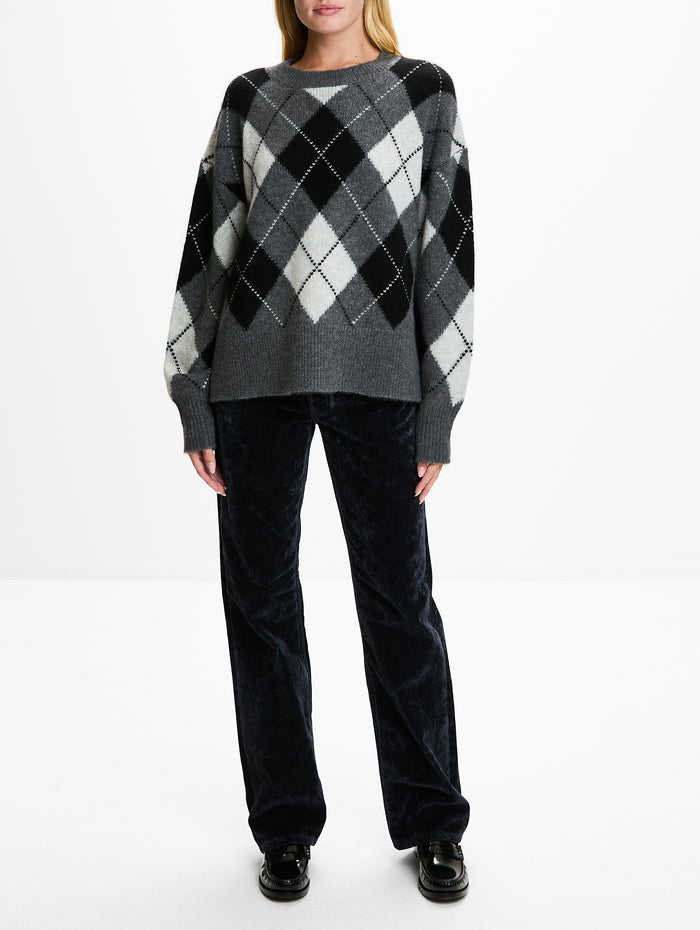 Donnika Argyle Sweater,NILI LOTAN,CHARCOAL ARGYLE,Image 1