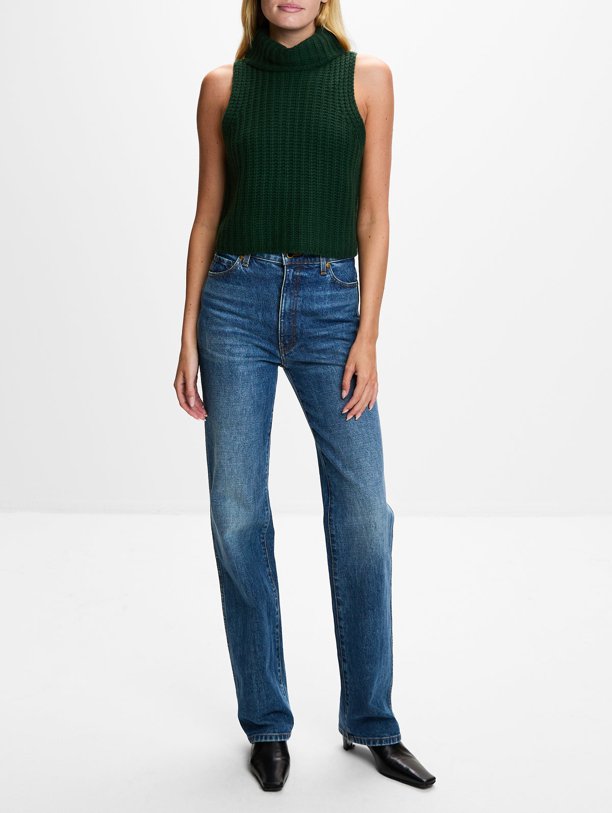 Saige Cropped Turtleneck Sweater,SABLYN,HUNTER GREEN,Image 2