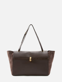 Trapeze Leather Tote,SAVETTE,COFFEE,Image 1