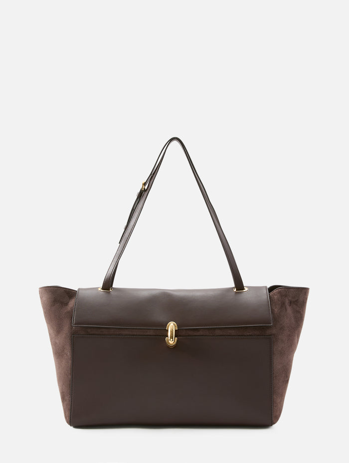 Trapeze Leather Tote,SAVETTE,COFFEE,Image 1