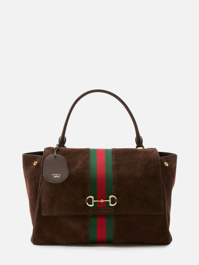 Horsebit Web Top Handle Bag,GUCCI,DARK BROWN,Image 1