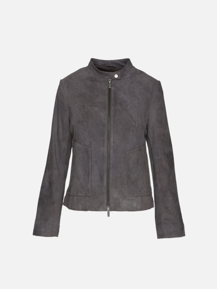 Suede Moto Jacket,ST AGNI,STEEL,Image 1