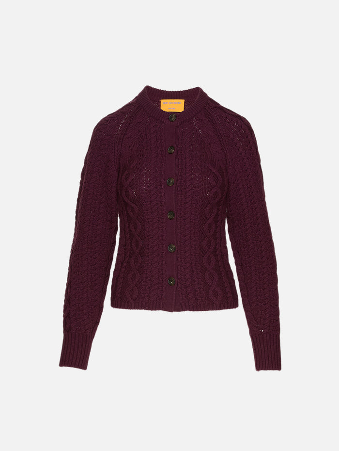 Cable Sculpted Cardigan,GUEST IN RESIDENCE,FIG,Image 1