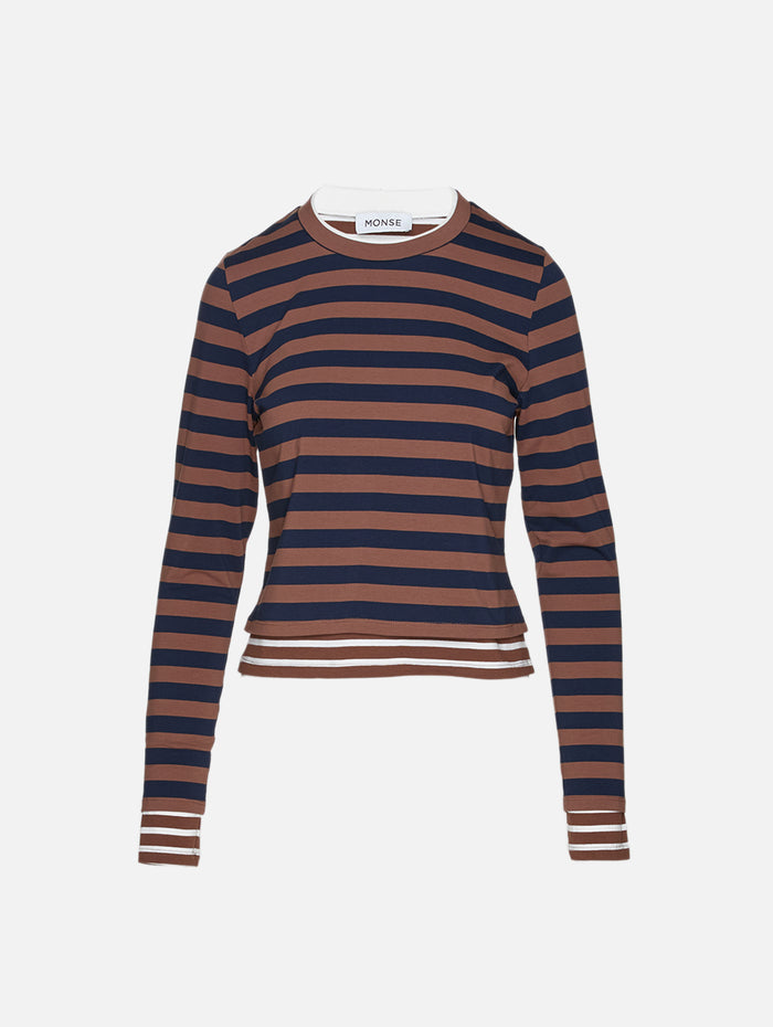 Asymmetric Twisted T Shirt,MONSE,BROWN MULTI,Image 1