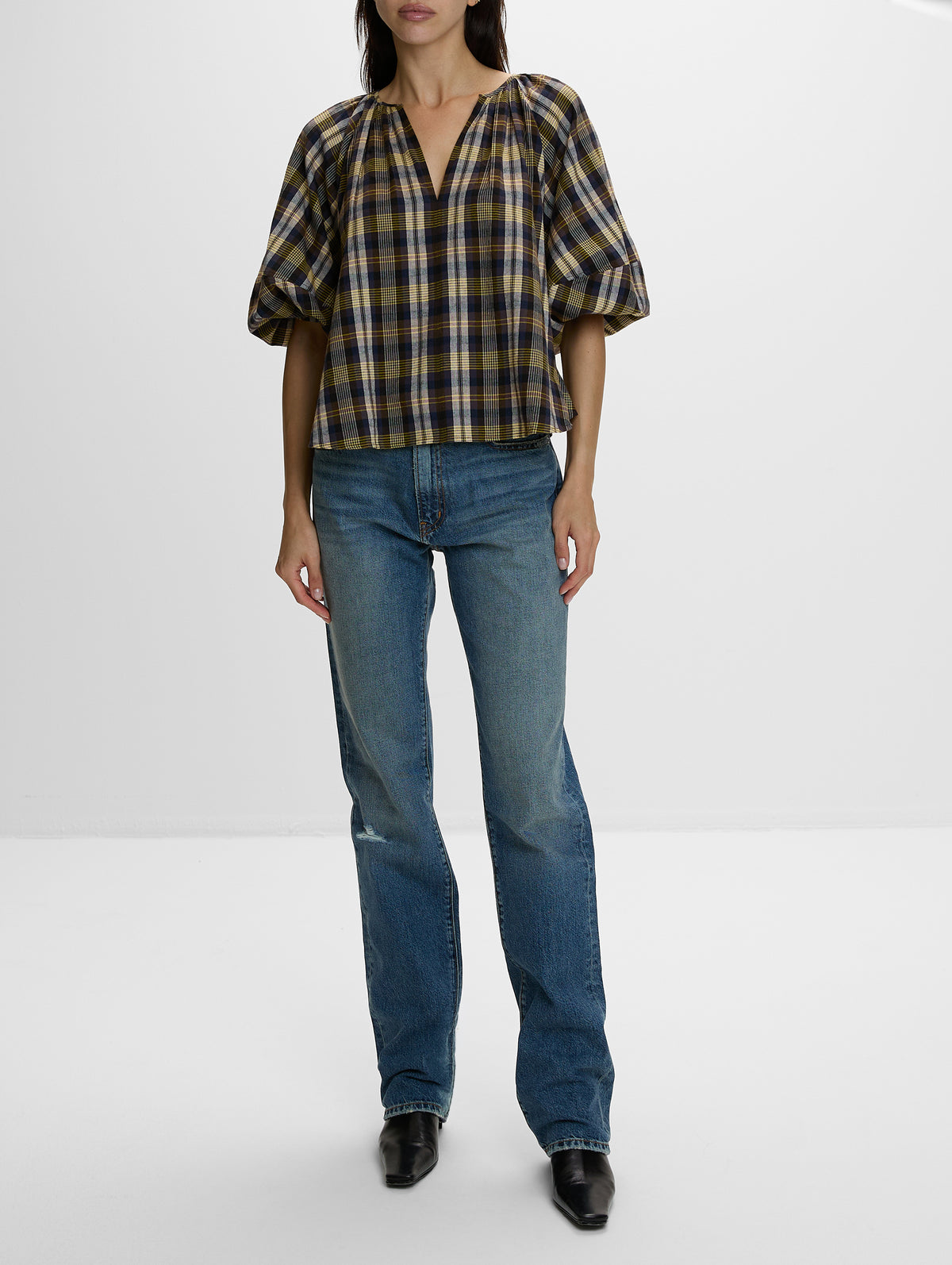 Nele Lantern Sleeve Top,APIECE APART,BASKET WEAVE,Image 2