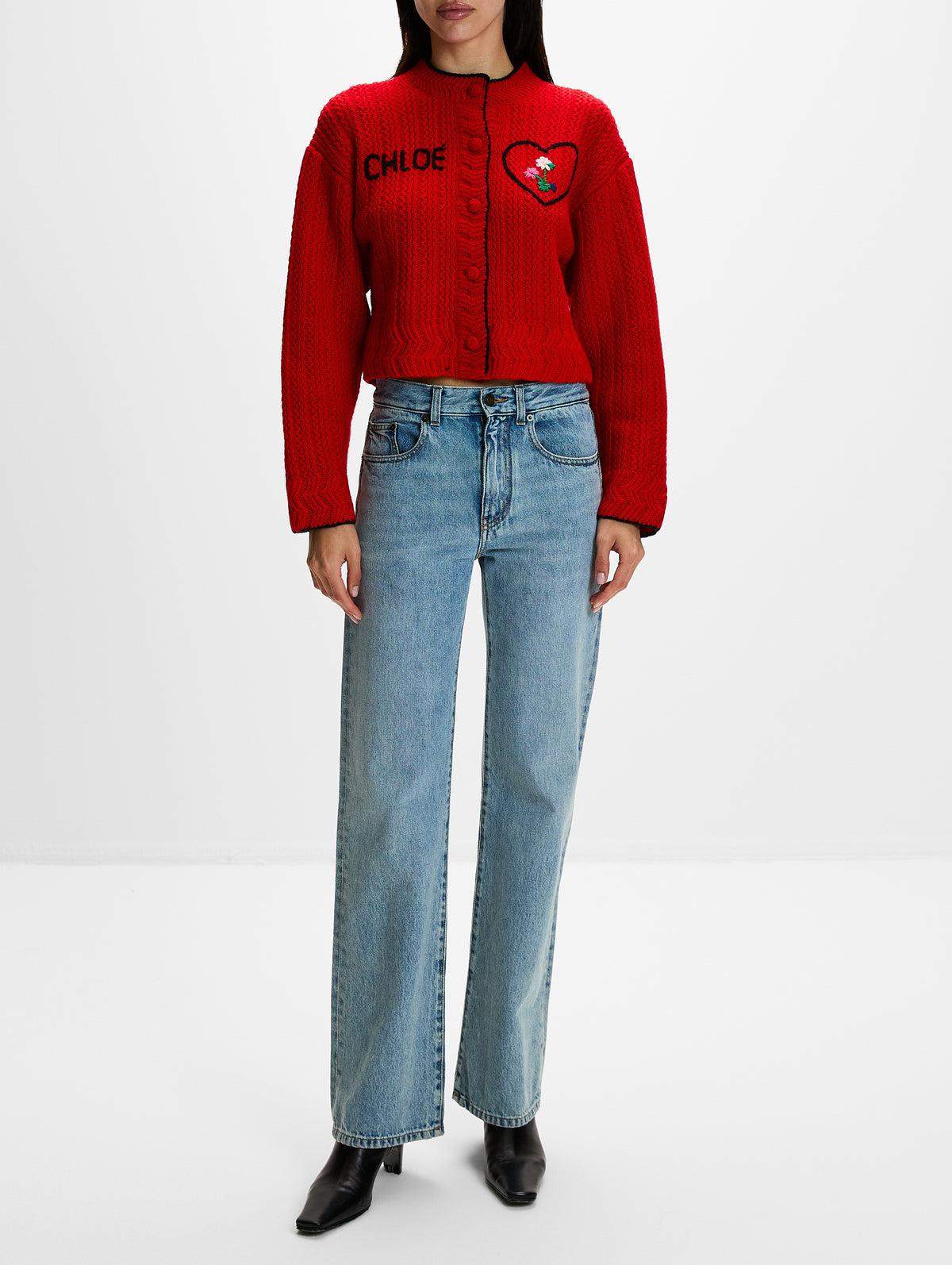 Knit Cardigan,CHLOÉ,TULIP RED,Image 2