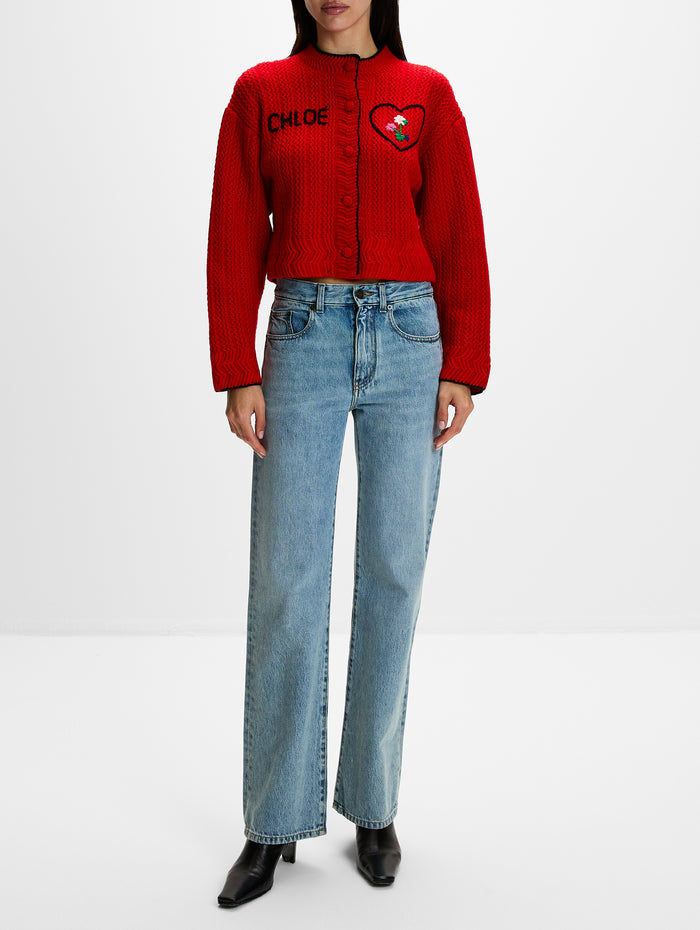 Knit Cardigan,CHLOÉ,TULIP RED,Image 1
