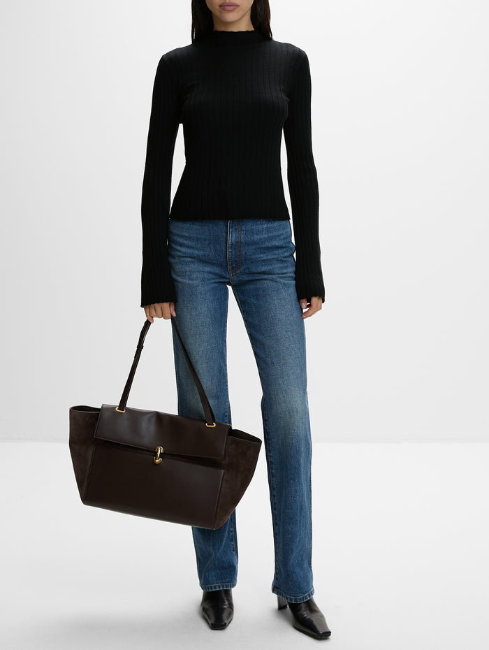 Trapeze Leather Tote,SAVETTE,COFFEE,Image 1