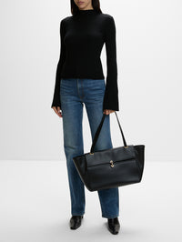 Trapeze Leather Tote,SAVETTE,BLACK,Image 2