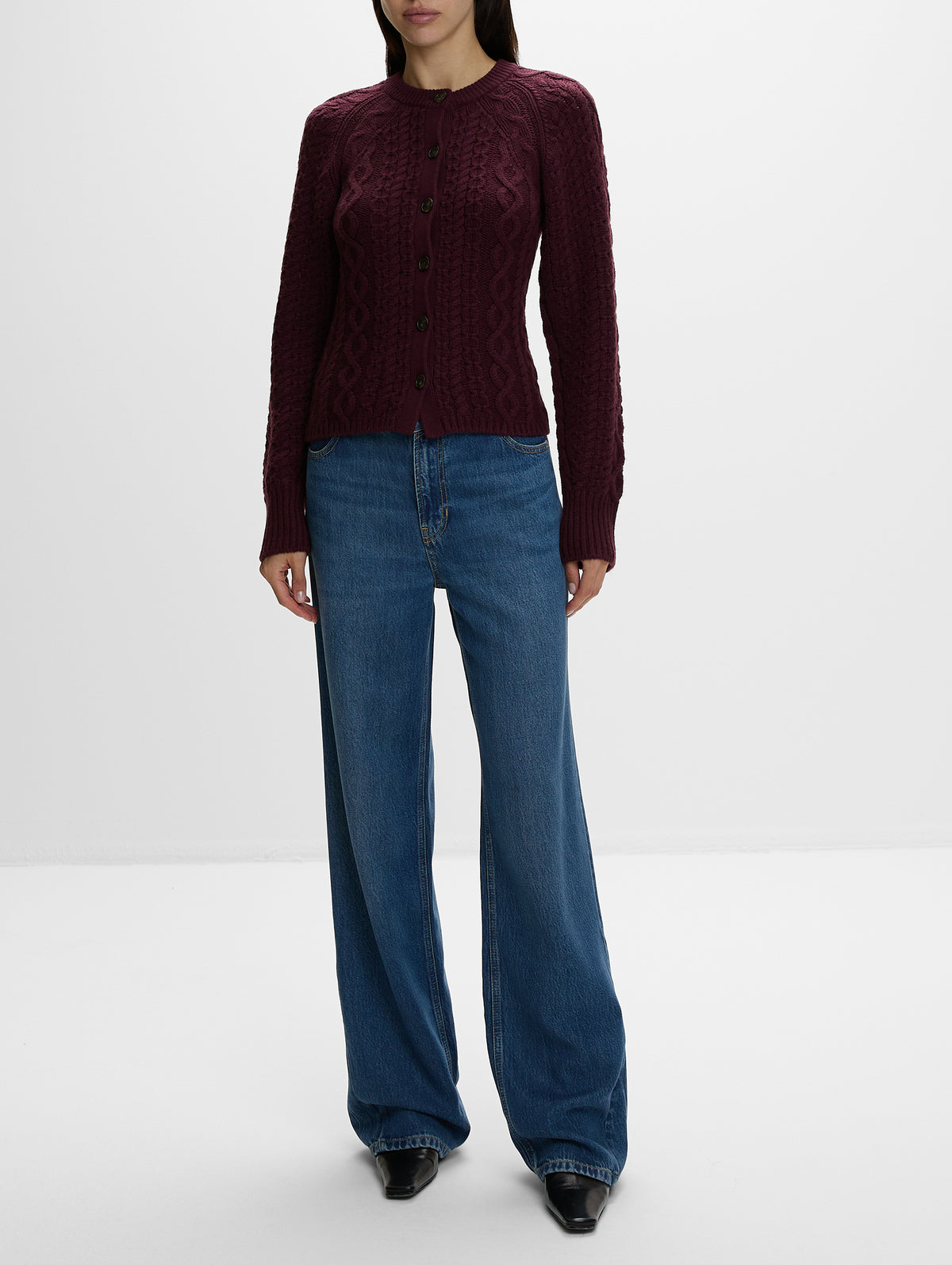 Cable Sculpted Cardigan,GUEST IN RESIDENCE,FIG,Image 2