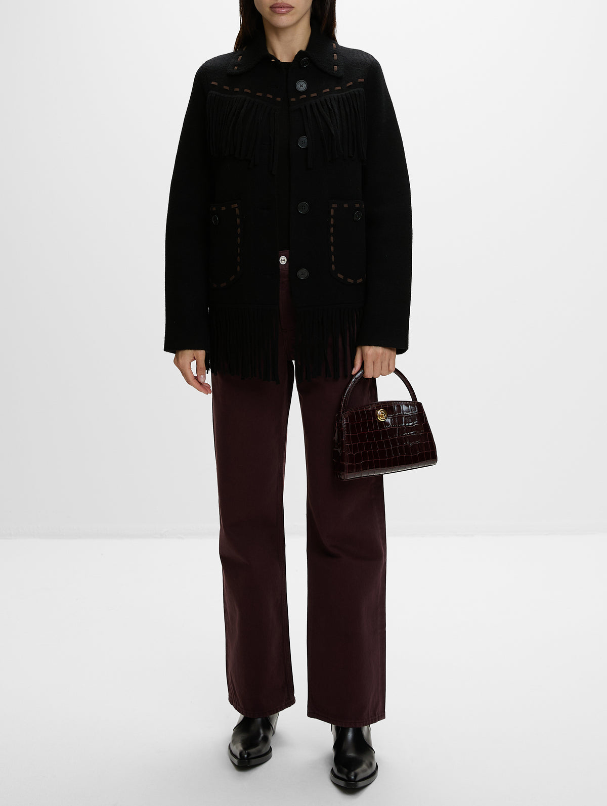 Western Fringe Jacket,GUEST IN RESIDENCE,BLACK,Image 2