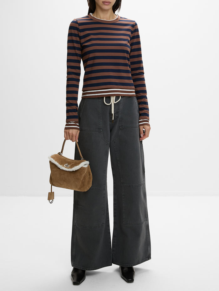 Asymmetric Twisted T Shirt,MONSE,BROWN MULTI,Image 1