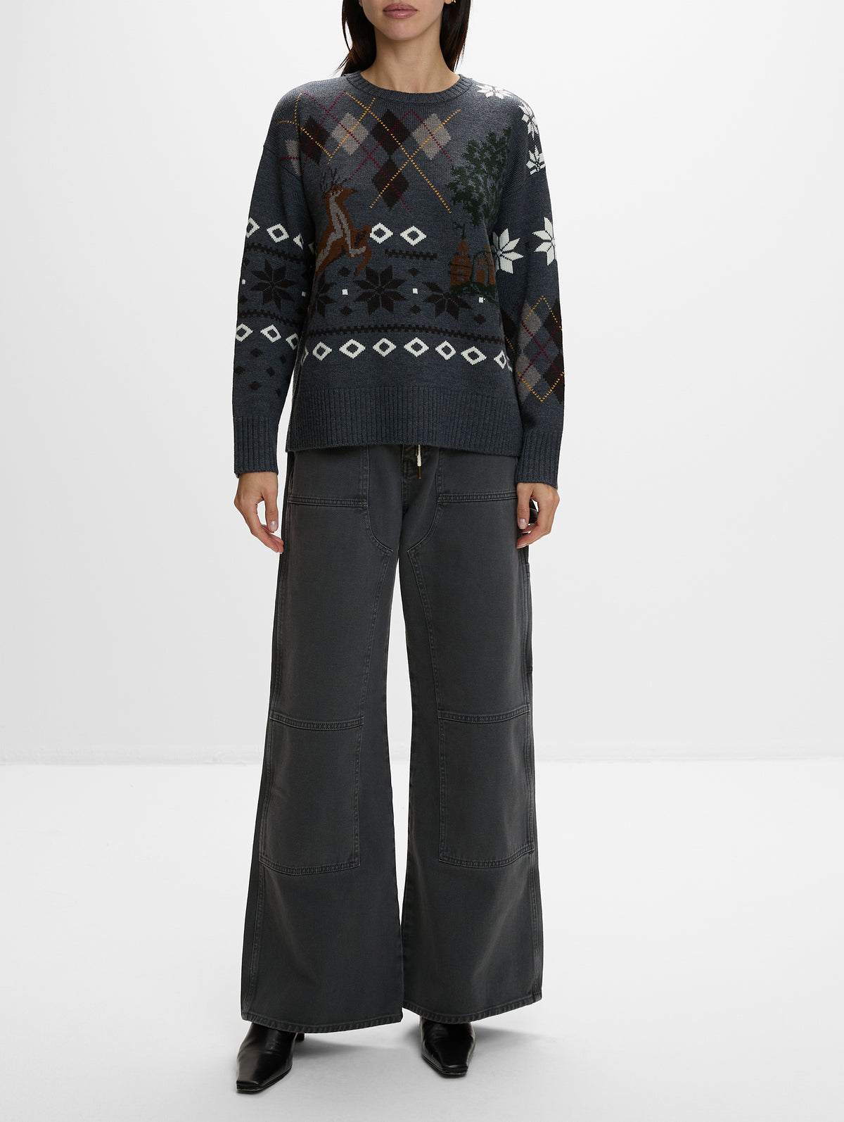 Isle Crew Neck Sweater,MONSE,DARK CHARCOAL MULTI,Image 4