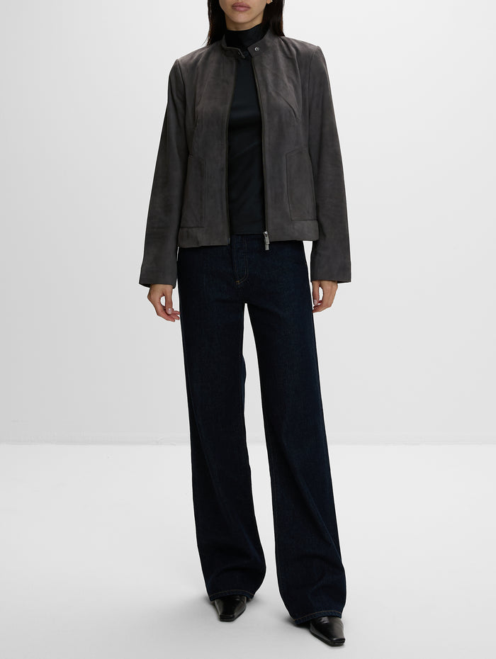 Suede Moto Jacket,ST AGNI,STEEL,Image 2