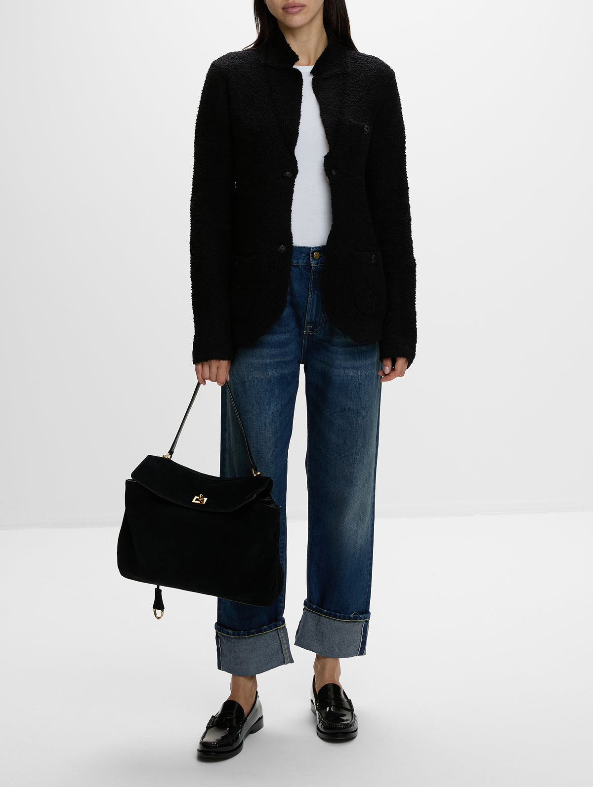 Shrunken Sweater Blazer,R13,BLACK BOUNCLE,Image 2