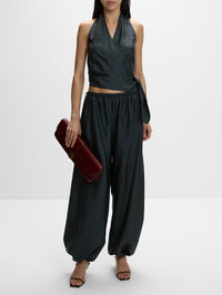 Silk Halter Wrap Top,ST AGNI,WASHED BLACK,Image 2