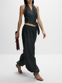 Silk Balloon Pant,ST AGNI,WASHED BLACK,Image 3