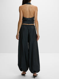 Silk Halter Wrap Top,ST AGNI,WASHED BLACK,Image 3