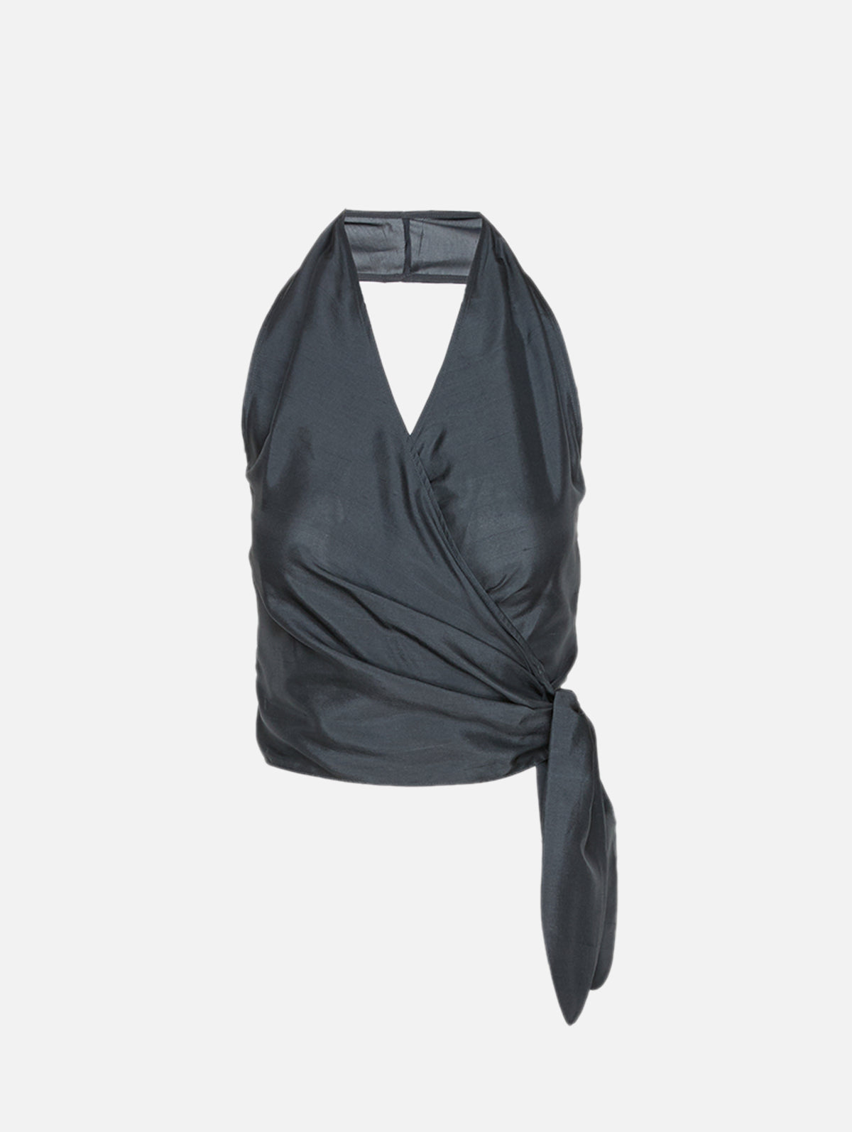 Silk Halter Wrap Top,ST AGNI,WASHED BLACK,Image 1