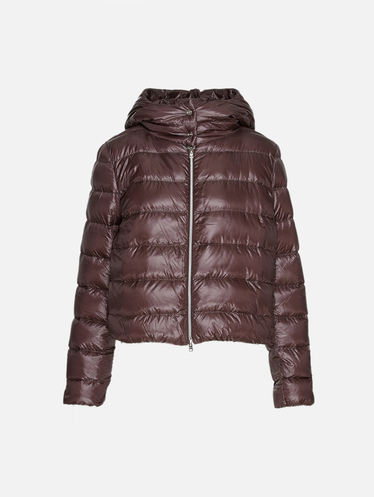 Shiny Nylon Bomber Coat,HERNO,BROWN,Image 1