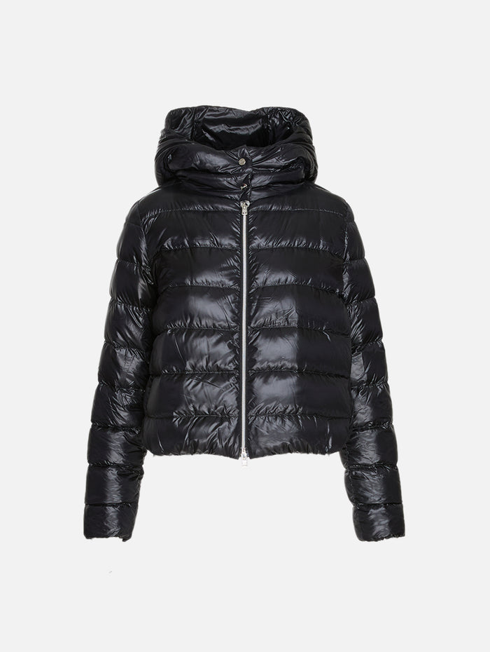 Shiny Nylon Bomber Coat,HERNO,BLACK,Image 1