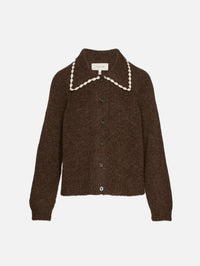 Crochet Collar Cardigan,THE GREAT,CHOCOLATE BROWN,Image 1