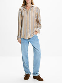 Standing Collar Shirt,CO,KHAKI STRIPE,Image 2