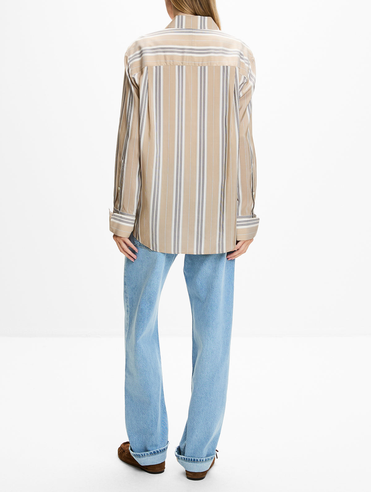 Standing Collar Shirt,CO,KHAKI STRIPE,Image 3