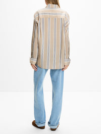 Standing Collar Shirt,CO,KHAKI STRIPE,Image 3