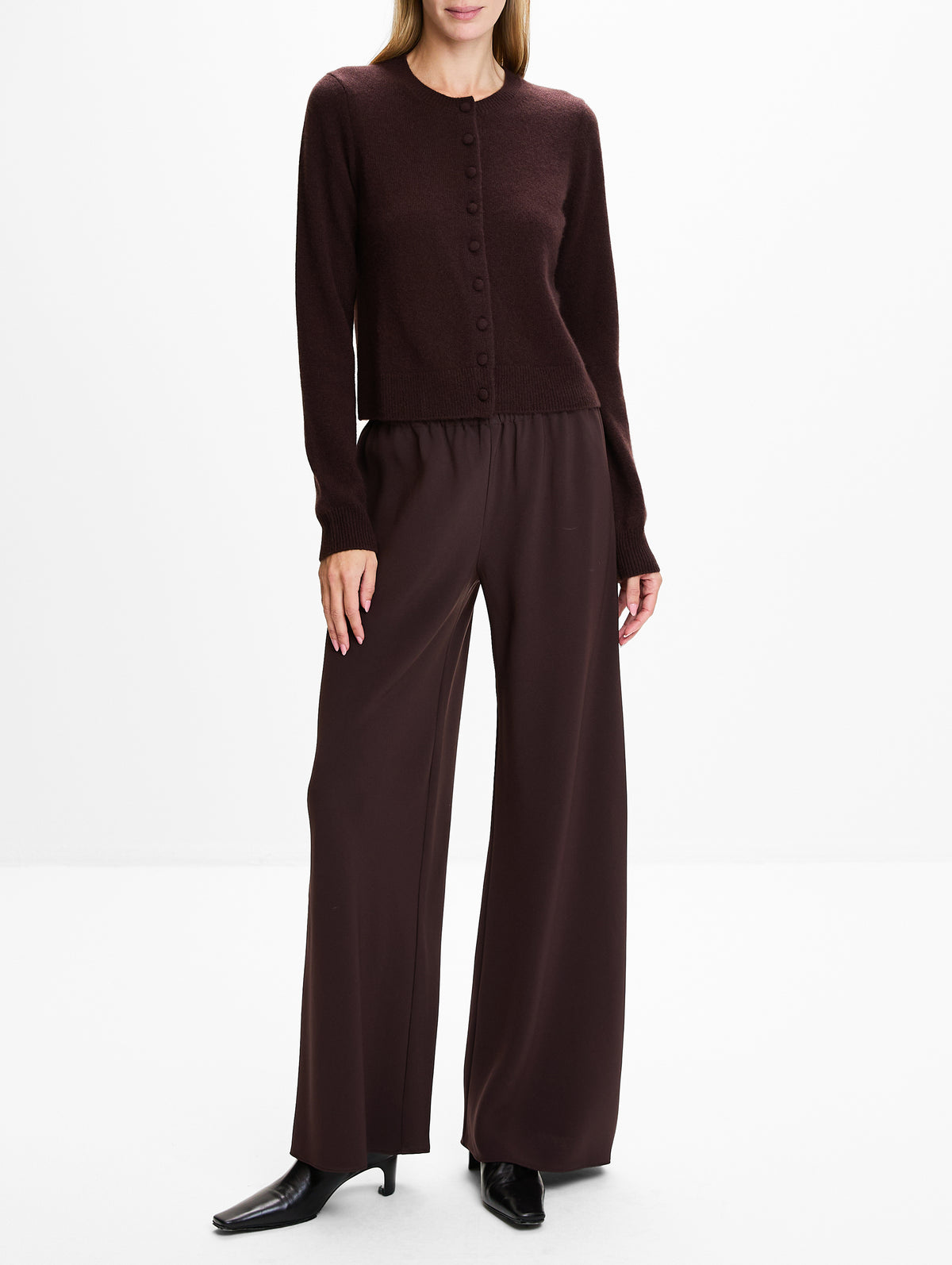 Pia Button Cardigan,ELYSEWALKER LABEL,CHOCOLATE PLUM,Image 2